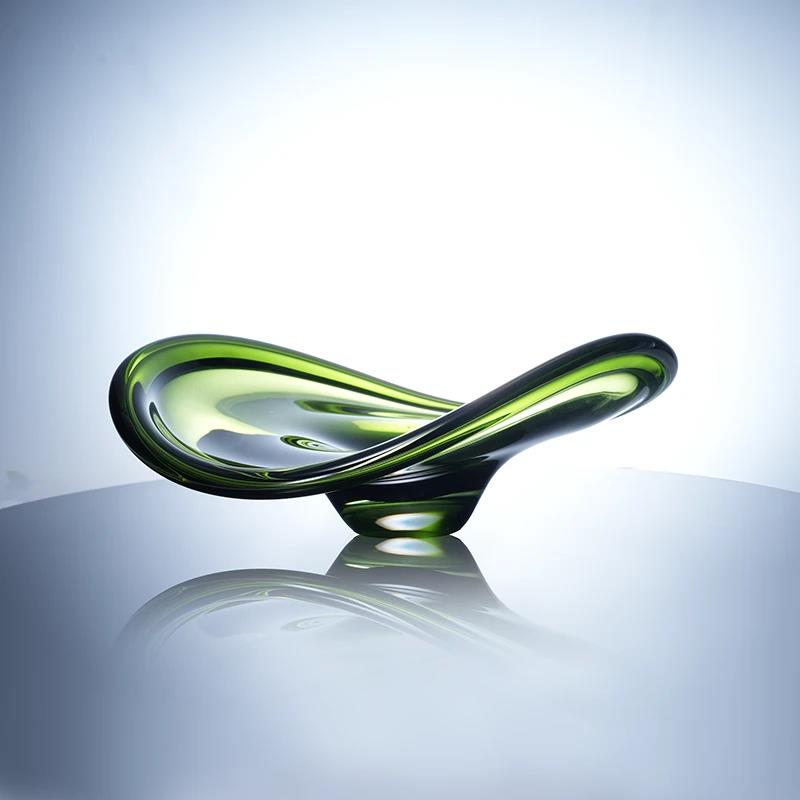 Murrana【Winged Ripples】Green & Blue Two-Tone Modern Crystal Glass Fruit Bowl – Luxe Decorative Art Piece