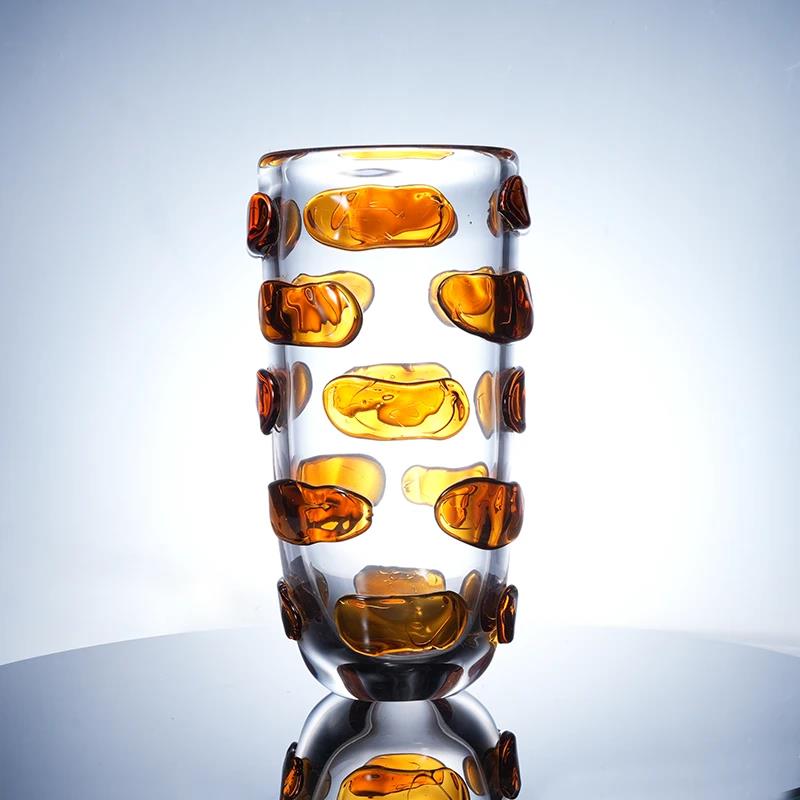 Murrana【Amber Light】Handcrafted Thick Transparent Crystal Glass Vase & Fruit Bowl – Decorative Accent for Living Room, Coffee Table, or Dining Table