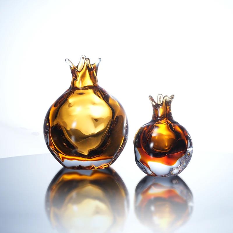 Murrana【Embroidered Scent Pouch】 Handcrafted Crystal Glass Mini Pomegranate Vase & Diffuser – Decorative Accent for Living Room, Coffee Table, or Bedroom