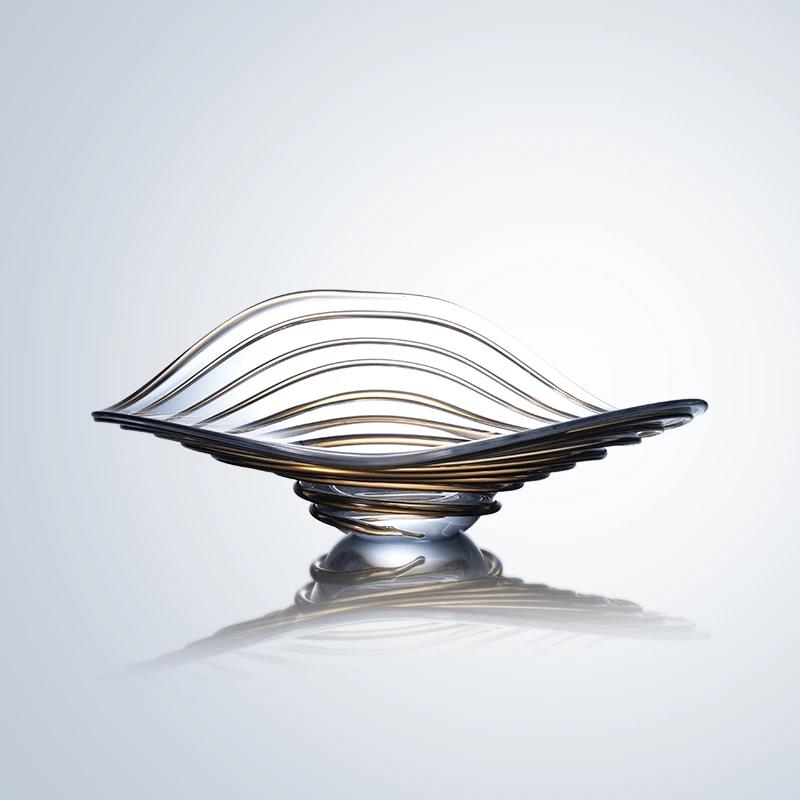 Murrana【Ripple】Handcrafted Crystal Glass Fruit & Storage Tray – Abstract Artistic Centerpiece for Living Room or Coffee Table