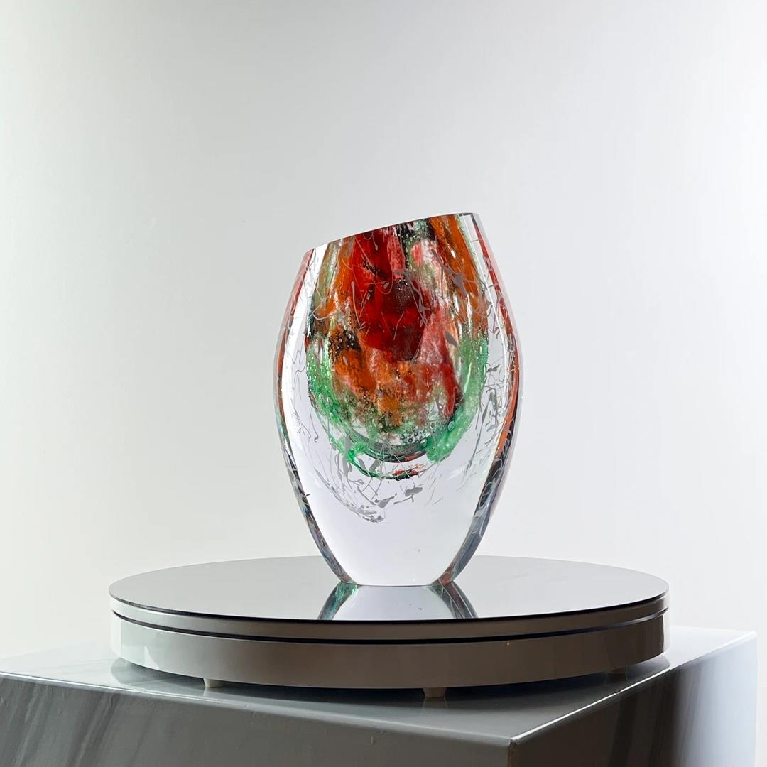 Murrana【Heart of Flame】Italian minimalist abstract art crystal glass light luxury high-end flower vase ornaments