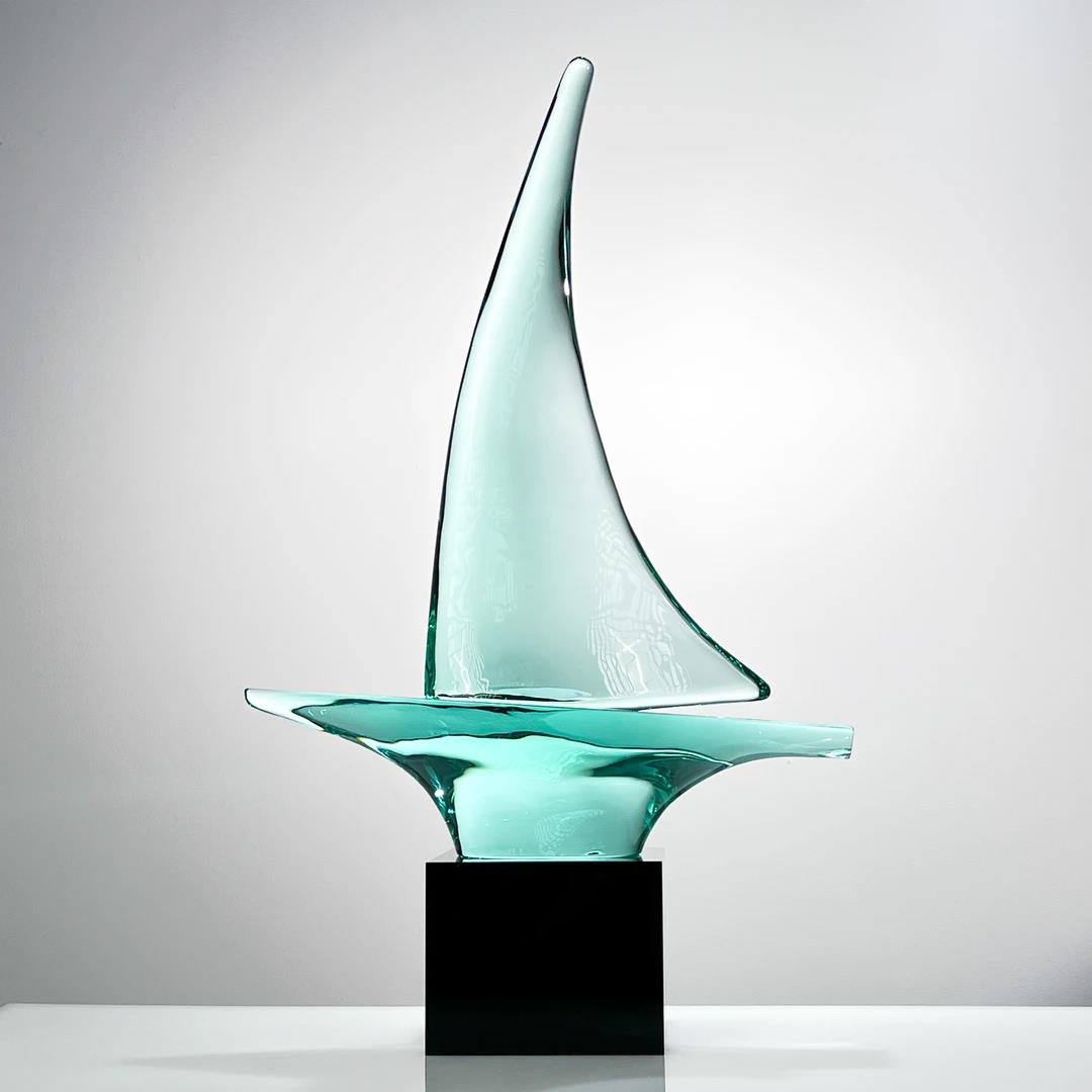 Murrana【Sailing Toward the Light】Lake Green Italian minimalist modern simple crystal glass art ornaments