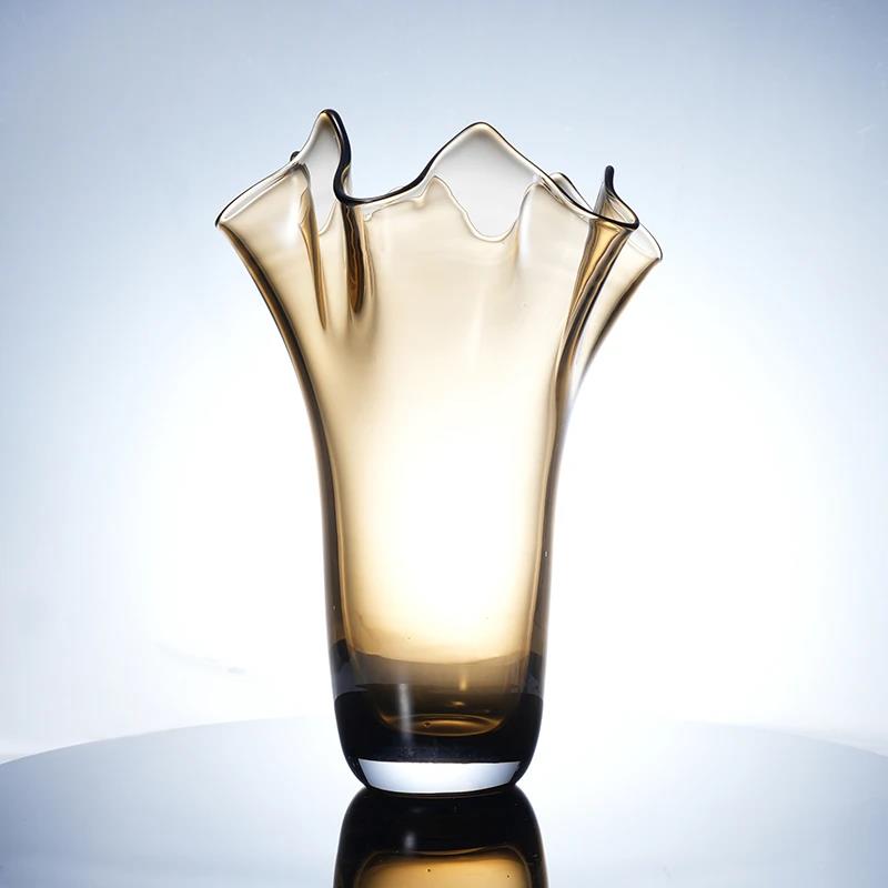 Murrana【Dawn Blossom】Film Maillard-Toned Glass Art Vase & Fruit Bowel– Vintage Floral Decor for Living Room Table