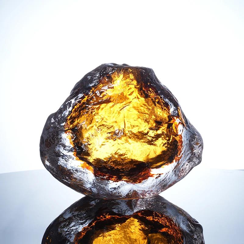 Murrana【Amber Rock】Handcrafted Amber Crystal Glass Vase – Artistic Centerpiece for Coffee Table