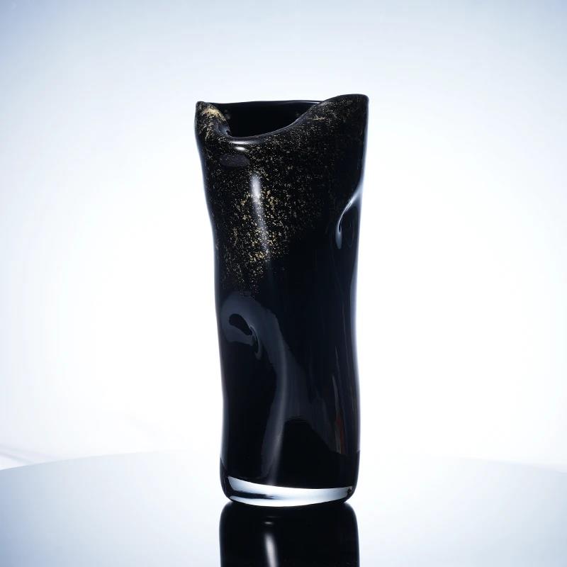 Murrana【Starry Night】 Handcrafted Crystal Glass Art – Abstract Vase & Tray with Genuine Gold Foil