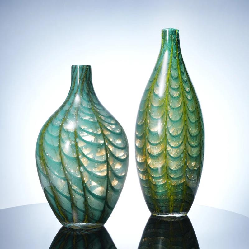 Murrana【Feather Flow】Handcrafted Crystal Glass Peacock Feather Vase – Decorative Floral Accent for Living Room or Entryway