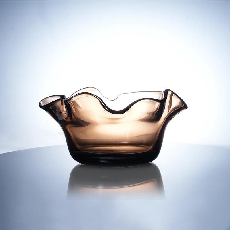 Murrana【Dawn Blossom】Film Maillard-Toned Glass Art Vase & Fruit Bowel– Vintage Floral Decor for Living Room Table