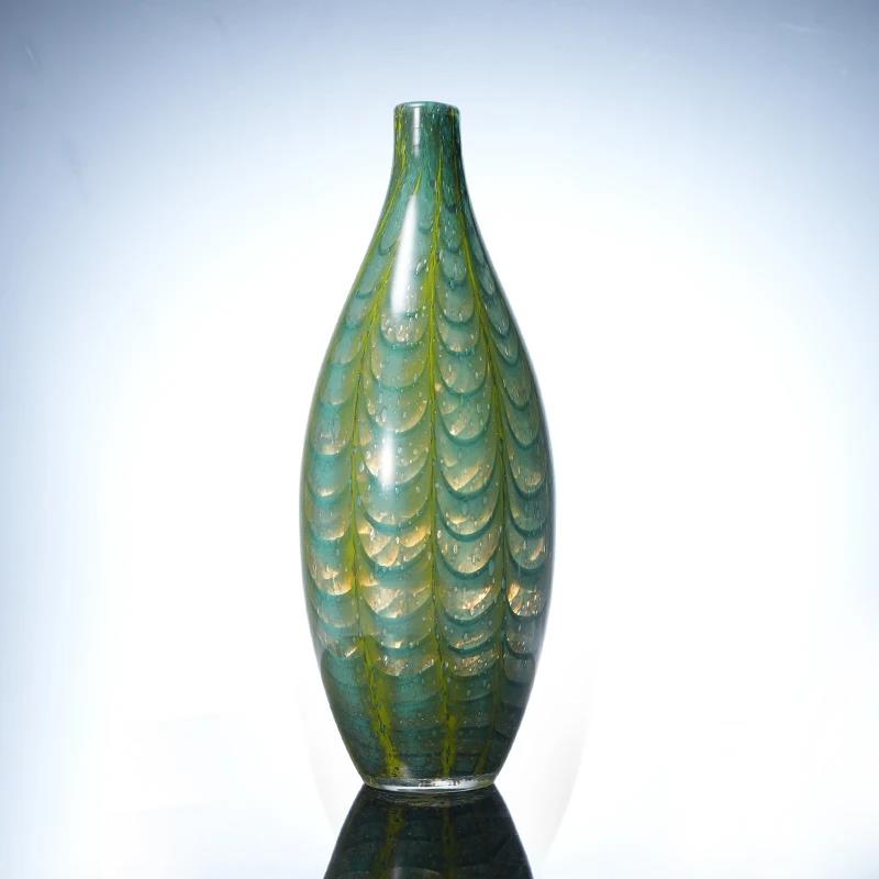 Murrana【Feather Flow】Handcrafted Crystal Glass Peacock Feather Vase – Decorative Floral Accent for Living Room or Entryway