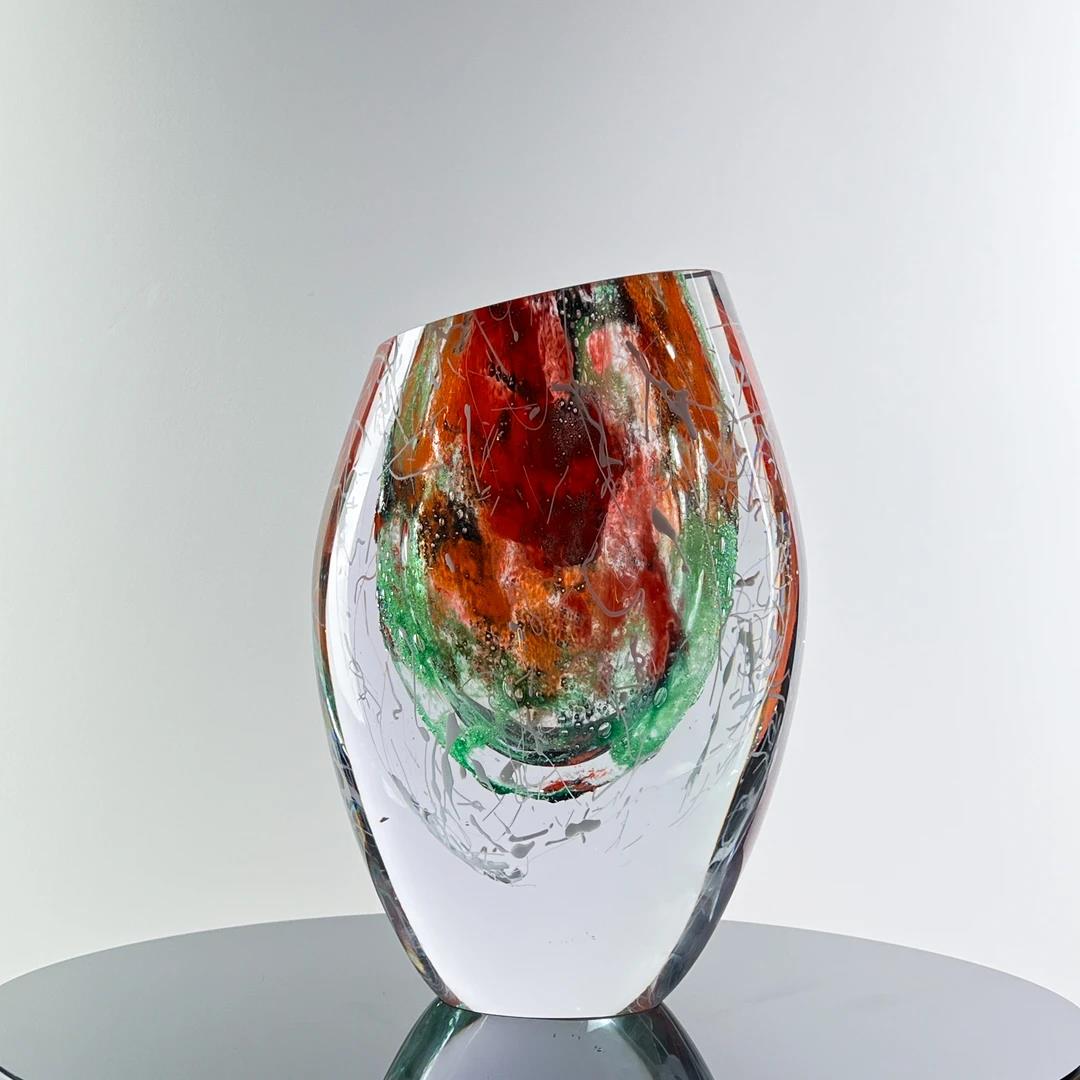 Murrana【Heart of Flame】Italian minimalist abstract art crystal glass light luxury high-end flower vase ornaments