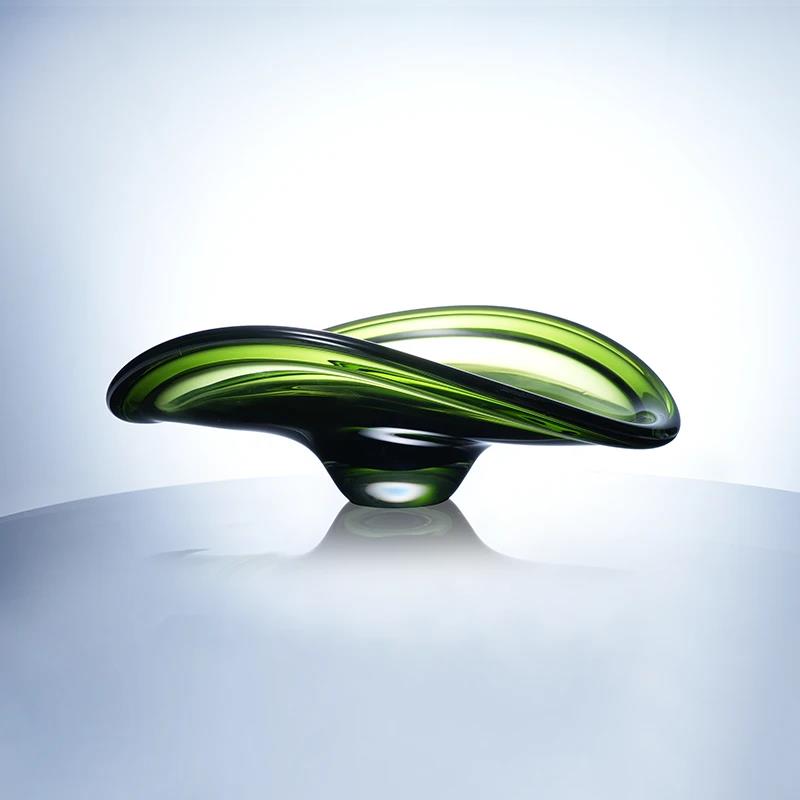 Murrana【Winged Ripples】Green & Blue Two-Tone Modern Crystal Glass Fruit Bowl – Luxe Decorative Art Piece