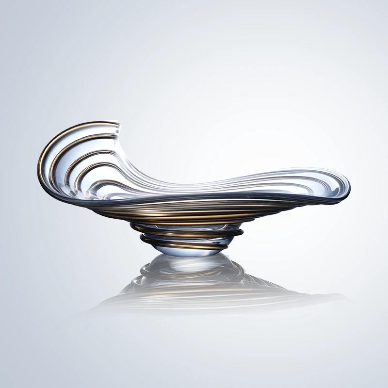 Murrana【Ripple】Handcrafted Crystal Glass Fruit & Storage Tray – Abstract Artistic Centerpiece for Living Room or Coffee Table