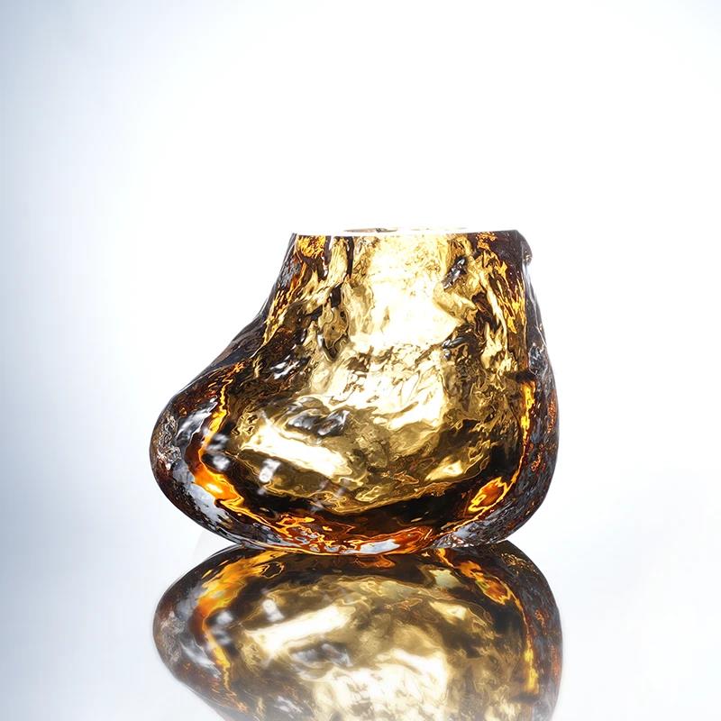 Murrana【Amber Rock】Handcrafted Amber Crystal Glass Vase – Artistic Centerpiece for Coffee Table