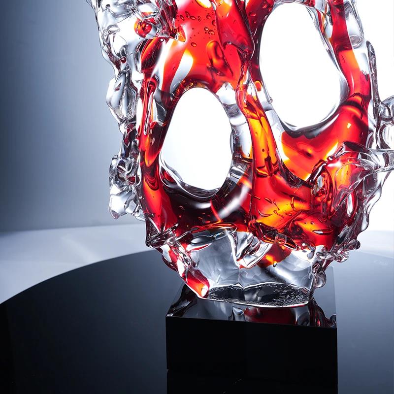 Murrana【Heart of Flame】Handcrafted Crystal Glass Sculpture – Auspicious Décor for Study, Office, or Display Shelf
