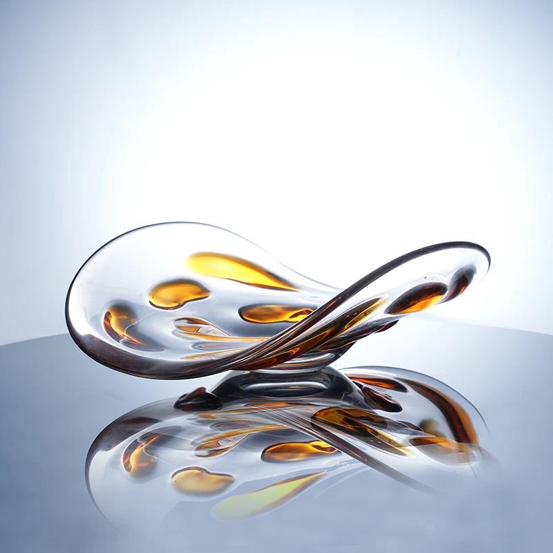 Murrana【Amber Light】Handcrafted Thick Transparent Crystal Glass Vase & Fruit Bowl – Decorative Accent for Living Room, Coffee Table, or Dining Table