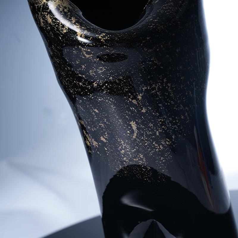 Murrana【Starry Night】 Handcrafted Crystal Glass Art – Abstract Vase & Tray with Genuine Gold Foil