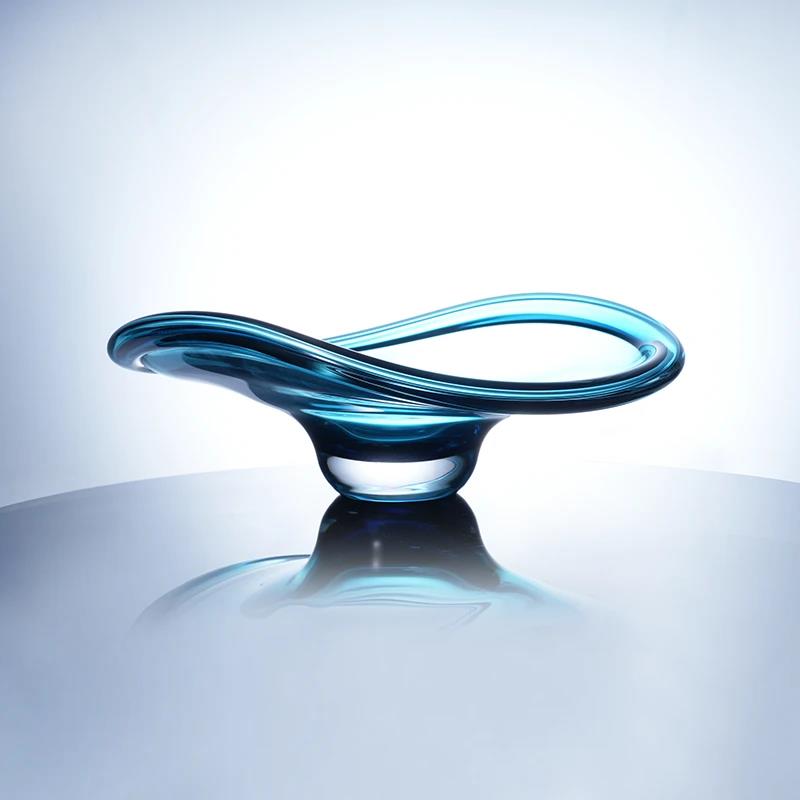 Murrana【Winged Ripples】Green & Blue Two-Tone Modern Crystal Glass Fruit Bowl – Luxe Decorative Art Piece