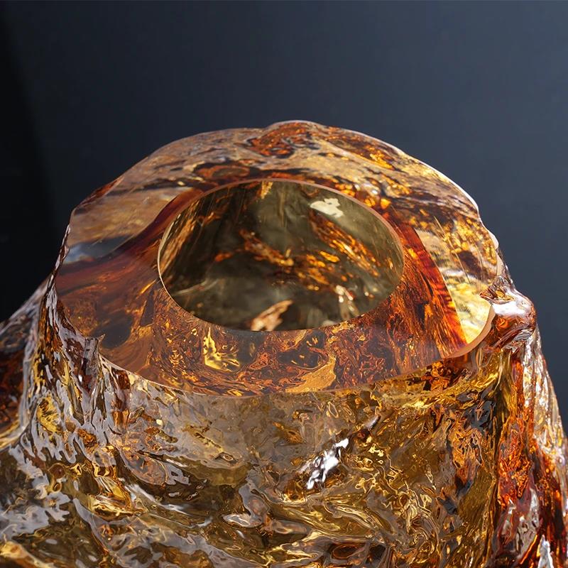 Murrana【Amber Rock】Handcrafted Amber Crystal Glass Vase – Artistic Centerpiece for Coffee Table