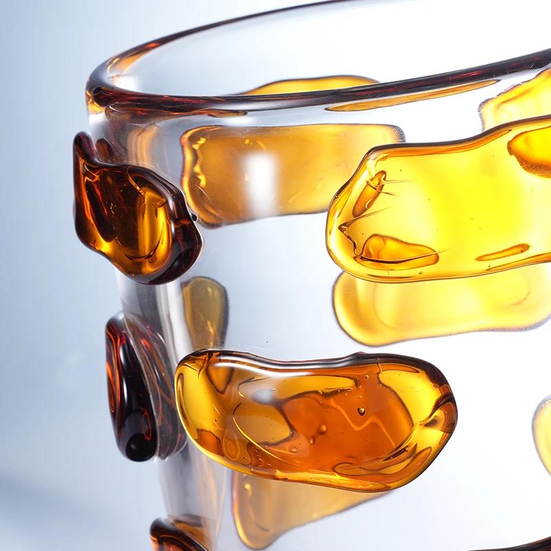 Murrana【Amber Light】Handcrafted Thick Transparent Crystal Glass Vase & Fruit Bowl – Decorative Accent for Living Room, Coffee Table, or Dining Table
