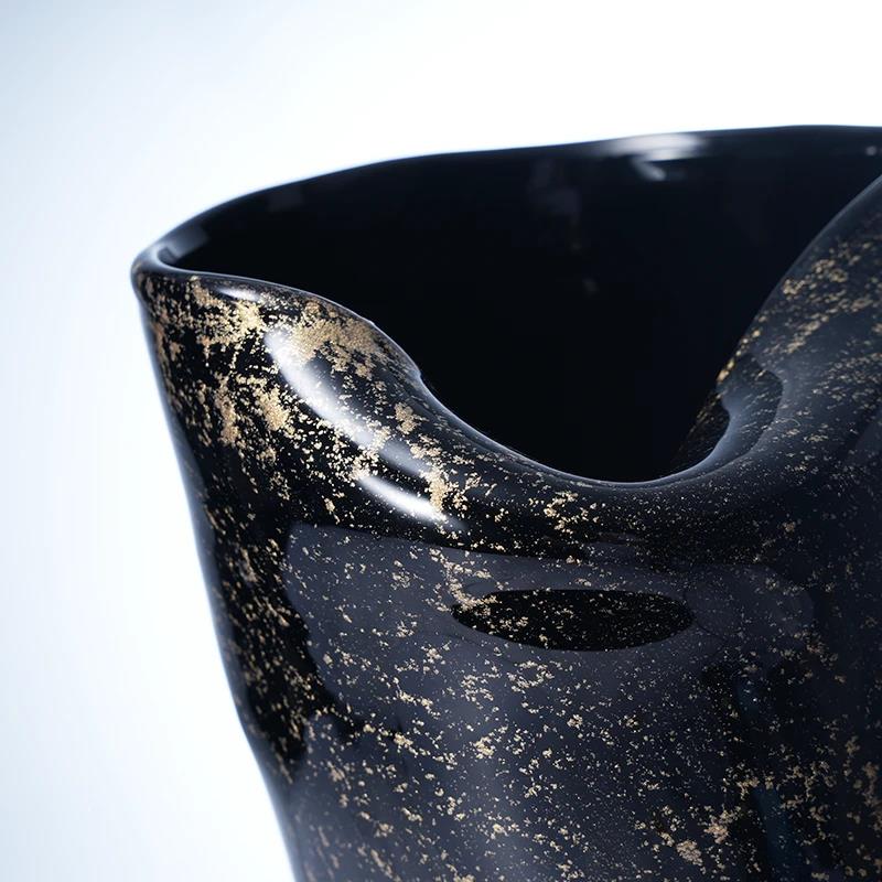 Murrana【Starry Night】 Handcrafted Crystal Glass Art – Abstract Vase & Tray with Genuine Gold Foil