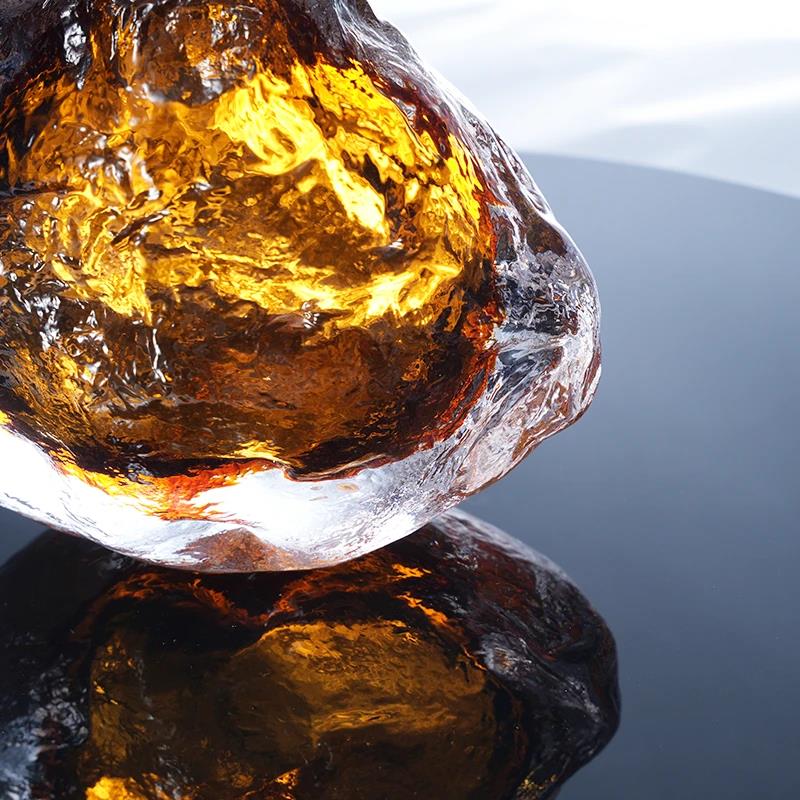 Murrana【Amber Rock】Handcrafted Amber Crystal Glass Vase – Artistic Centerpiece for Coffee Table