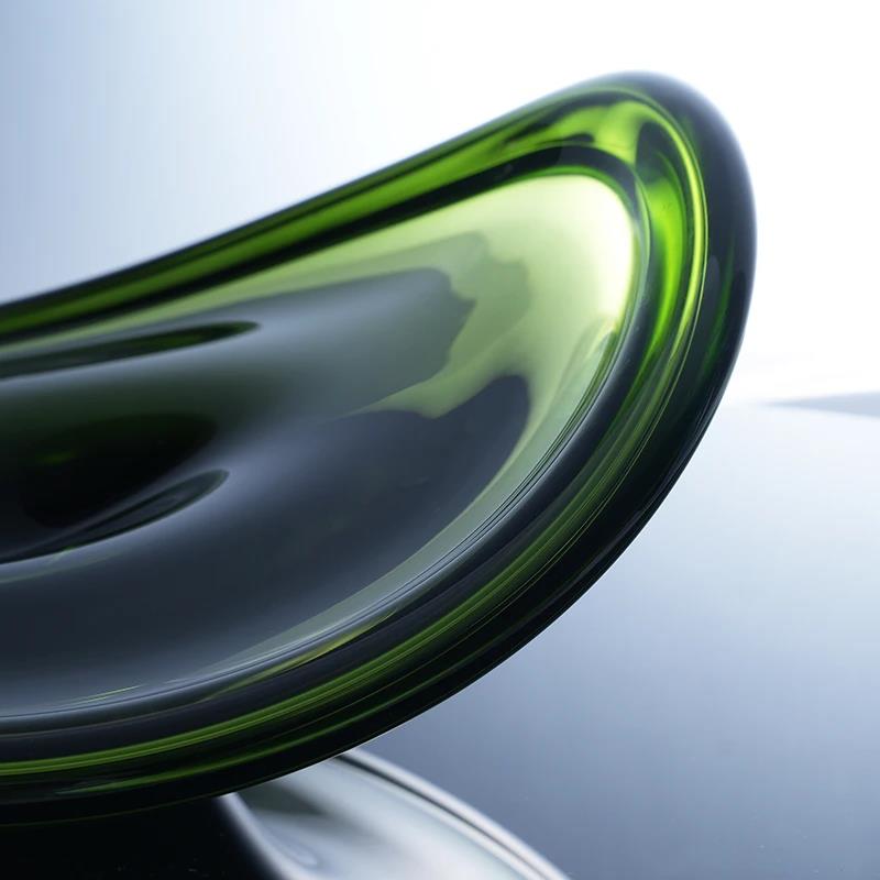 Murrana【Winged Ripples】Green & Blue Two-Tone Modern Crystal Glass Fruit Bowl – Luxe Decorative Art Piece