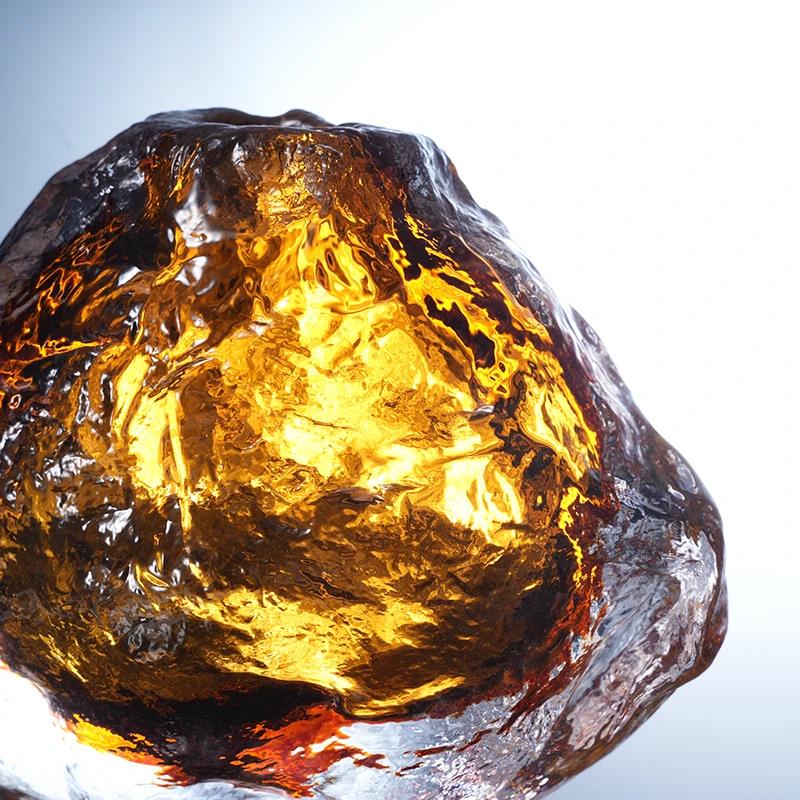 Murrana【Amber Rock】Handcrafted Amber Crystal Glass Vase – Artistic Centerpiece for Coffee Table