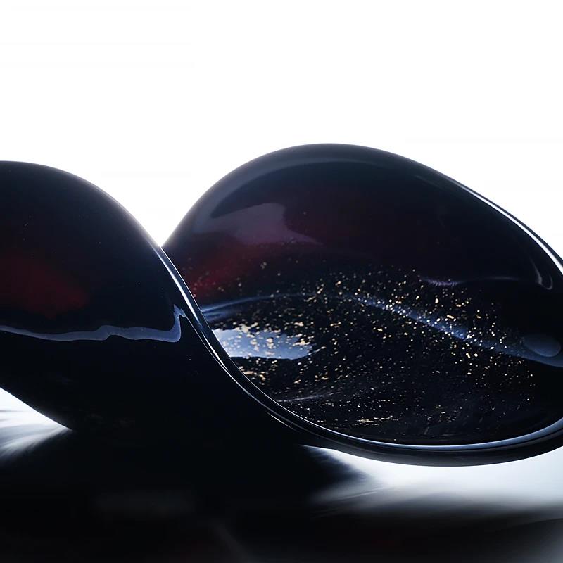 Murrana【Starry Night】 Handcrafted Crystal Glass Art – Abstract Vase & Tray with Genuine Gold Foil