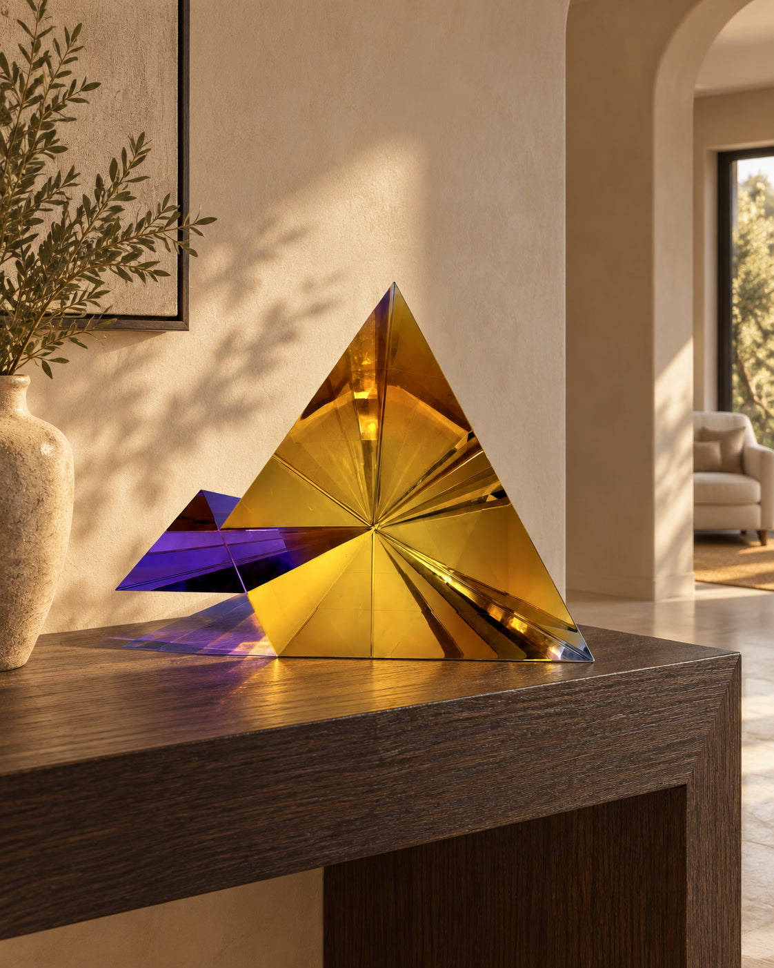 Graviton of Light glass artwork in a considered entryway