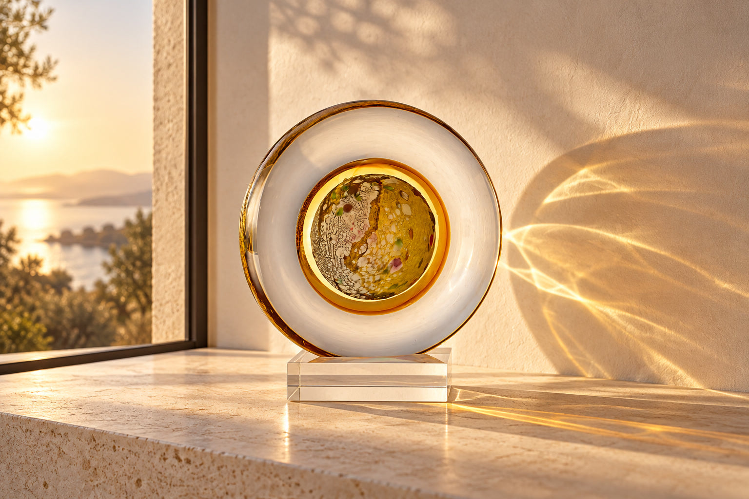 Glass and changing light in a digitally styled scene