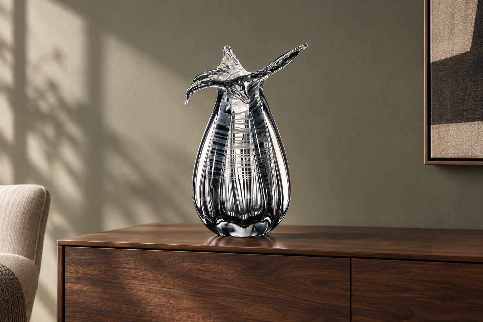 A glass work placed in a digitally styled interior